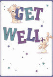 This cheerful get well card beams with the optimistic energy of Stratford, offering tangible comfort in every illustrated detail. At the forefront, two lovable figures-a sweet teddy bear and a playful, floppy-eared dog-appear to dance with joy as they cradle the oversized, vibrant letters of 'Get Well' between them. Shades of indigo and teal saturate the bold text, providing a lively contrast to the creamy white background reminiscent of Stratford's fresh morning light. A constellation of gently shimmering stars in blue and purple is scattered throughout the design, each one brimming with a sense of wonder and heartfelt optimism. The lovingly rendered fur of both bear and pup invites a sense of touch and reassurance, as if you could feel their softness with your fingertips-echoing the personalized service that defines Florist Stratford's approach. Altogether, this card offers not just a message but a heartfelt experience, well-suited to accompany a fresh bouquet sent to brighten the days of someone recovering in Stratford, Bow, or Hackney Wick, and to remind them that the community's care is ever near.